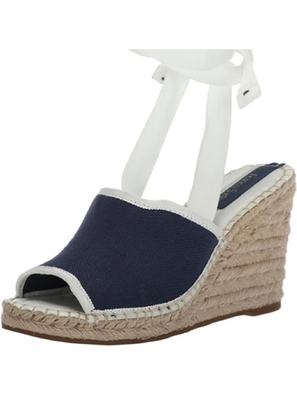 Franco Sarto Navy and White Canvas Espadrille Wedge Sandal